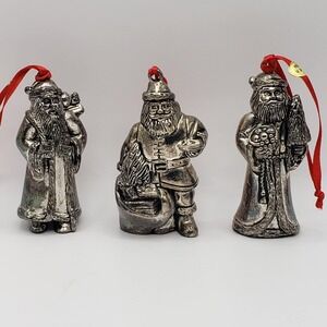 Old World Silverplate Home for the Holidays Christmas 3 Santa Ornaments Figurine
